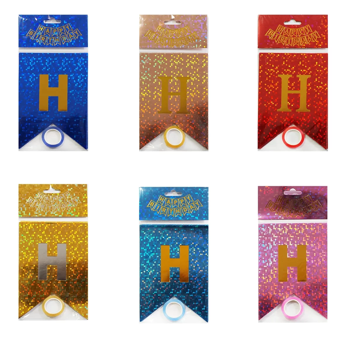 Ghirlanda aniversara decorativa Happy Birthday cu efect glitter