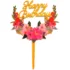 Topper Tort Happy Birthday cu flori roz 16 cm
