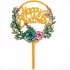 Topper Tort Happy Birthday cu flori turcoaz 16 cm
